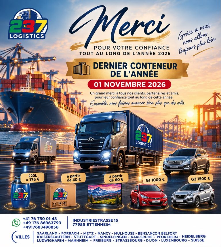 Affiche 237 Logistics : dernier conteneur de l’année le 1er novembre 2026, tarifs et villes de ramassage